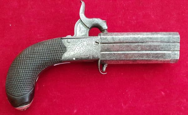 Double barrel  percussion pistol by D A Blake, London. C. 1840. Ref 2806